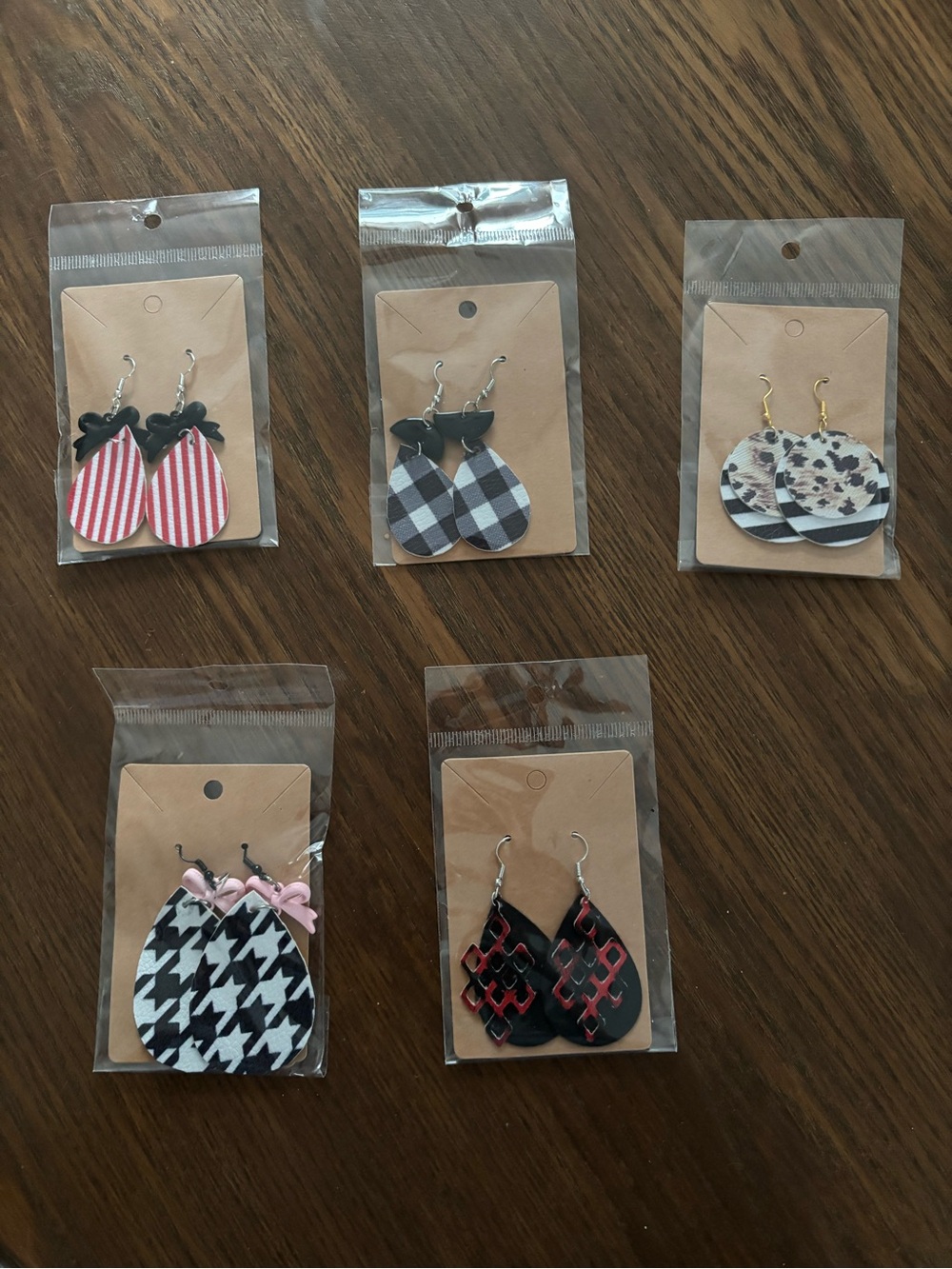 Assorted Women’s Patterned Dangle Earrings - Black, White, Pink, Red